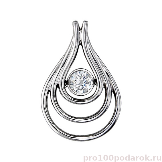 Серебряный кулон Капля с танцующим фианитом